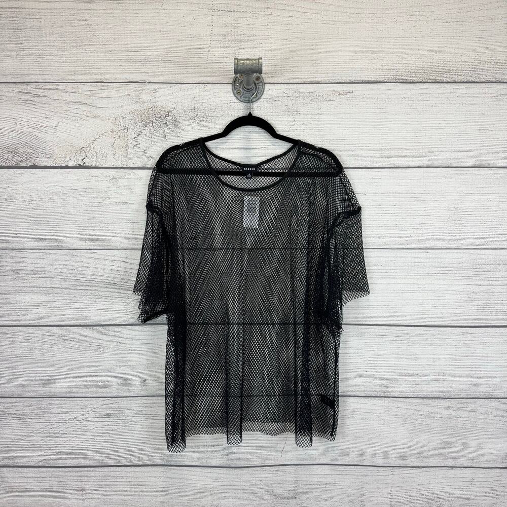 Torrid Plus Size Black Fish Net Mesh Boat Neck Unlined Top Size 4X
